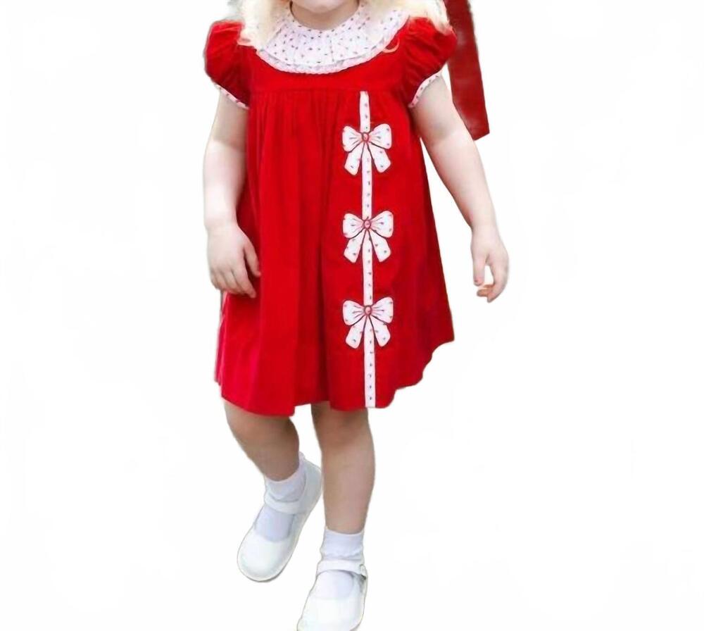 NEW MARCO & LIZZY kid's bow corduroy dress in red